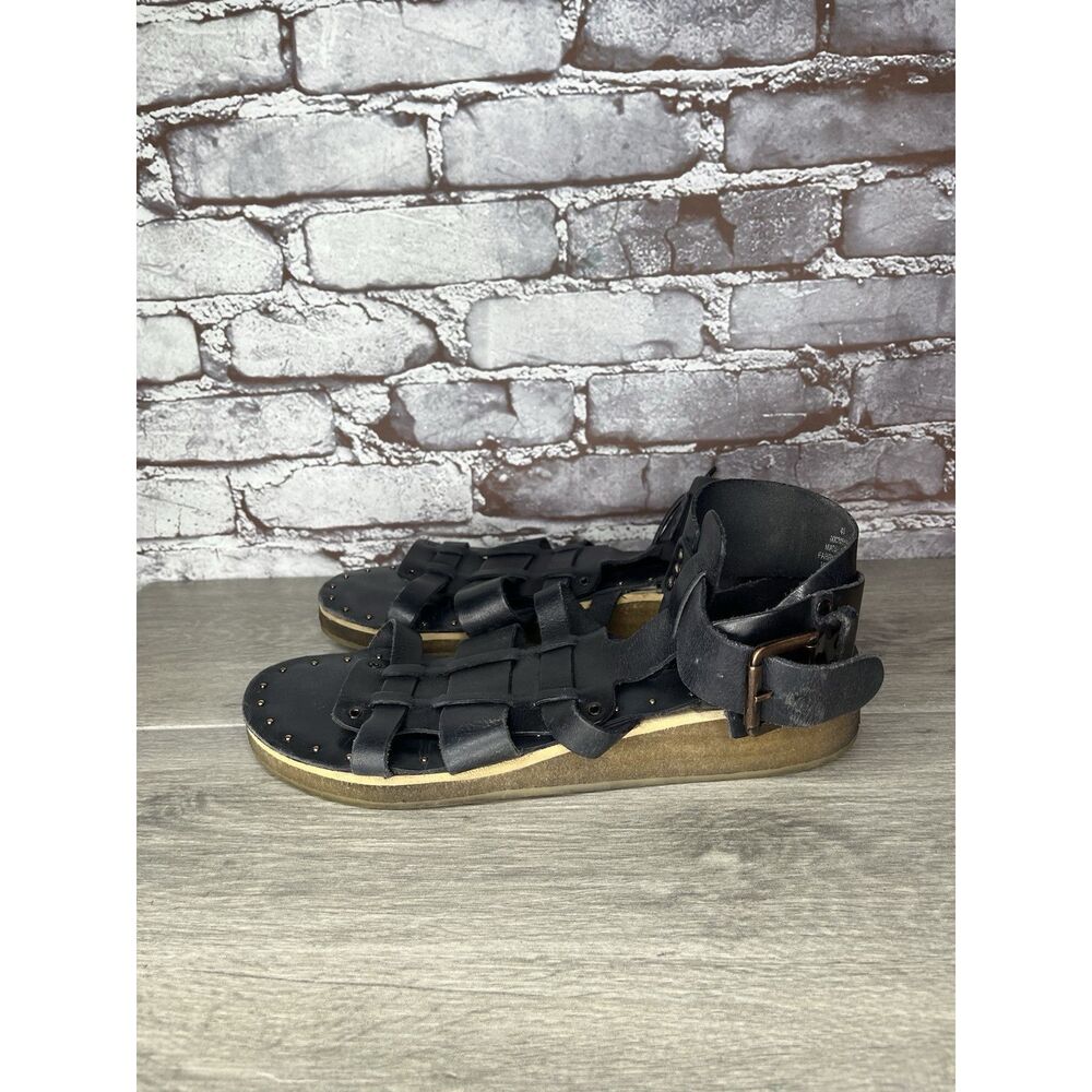 Free People Marianne Black Leather Platform Gladiator Strappy Sandals Women 41EU